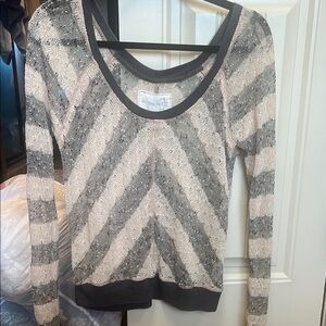 We The Free Gray and Cream Chevron Sweater